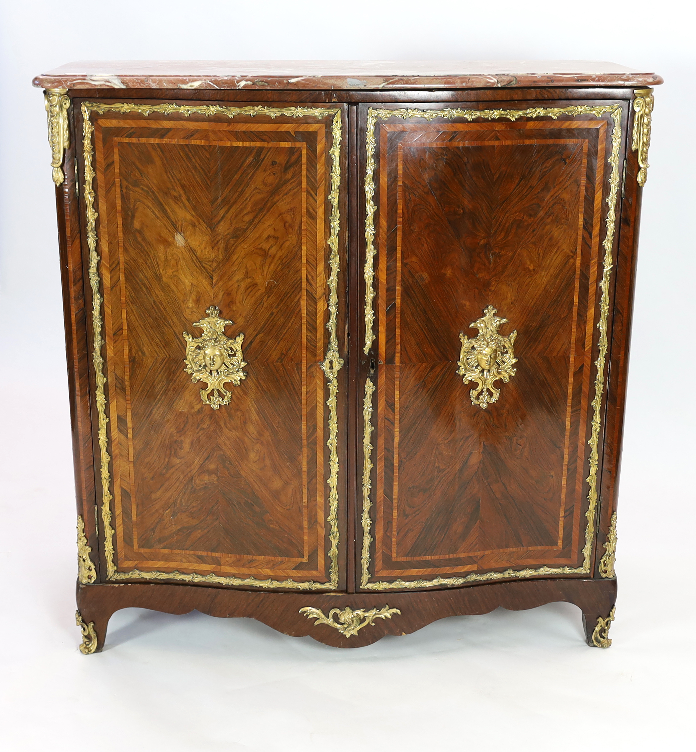 A Louis XV ormolu mounted rosewood and tulipwood Meuble d’Appui, Please note this lot attracts an additional import tax of 5% on the hammer price